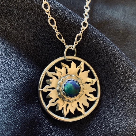 Sterling silver pendant w/ azurite malachite stone - Picture 8 of 8